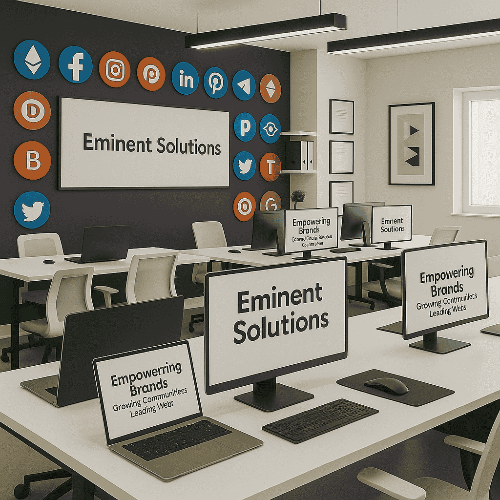 Eminent-Solutions-Office-with-Socical Media-and-Web3 icons